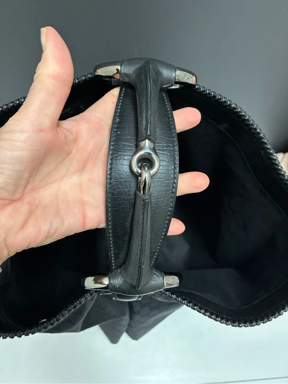 Authentic Gucci Black Monogram Jacquard Horsebit Large Hobo Bag